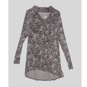 Medium CuddlDuds Floral Cowl Neck Long Sleeve Tunic Top Gray Black Womens M
